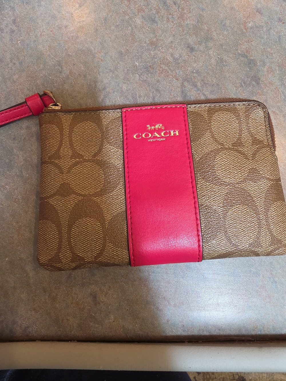Coach Signature Canvas Wristlet with Pink Stripe